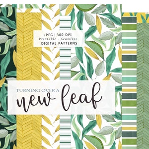 New leaf Digital Seamless watercolor Pattern Paper - Leaves journal and Scrap paper - Printable jungle Paper Set - Commercial