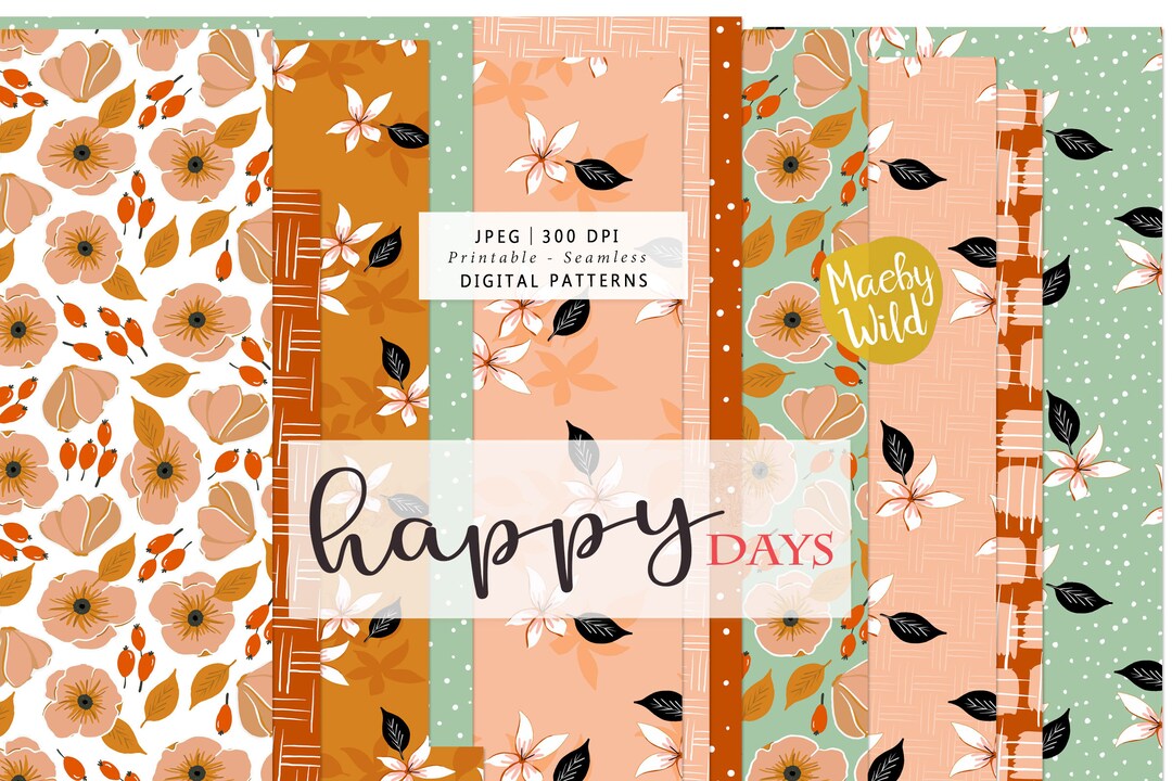 Happy Days Boho Digital Seamless Pattern Paper Fall Pattern Scrap Paper ...