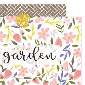 Garden cut flower Digital Seamless Pattern Paper - Floral basket illustration and basket weave pattern - Printable Scrap Paper Set