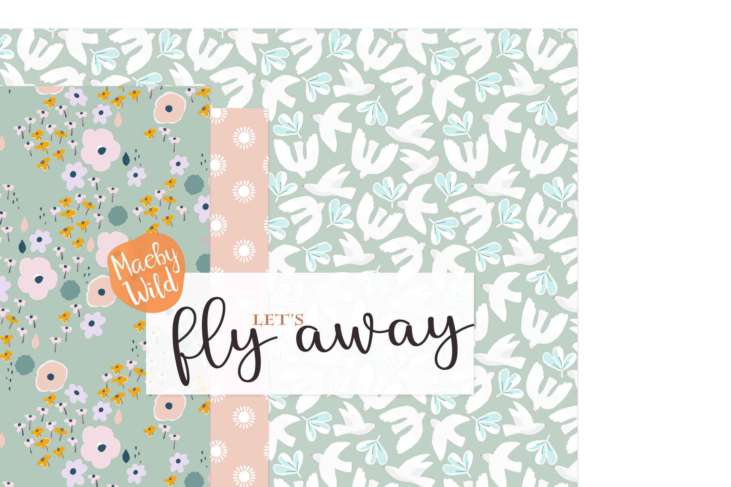 Boho Line Illustration Digital Seamless Pattern Paper - Bohemian Floral ...