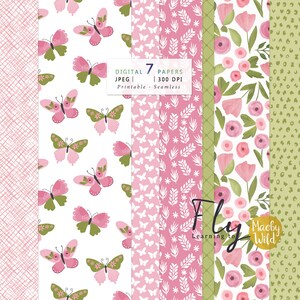 Papel con patrón digital sin costuras de mariposas - Fondo - Papel de desecho - Juego de papeles imprimibles - Comercial