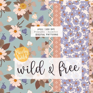 Boho wild & free floral Digital Seamless Pattern Paper - Flower meadow pattern Scrap paper - Printable Paper Set - Commercial