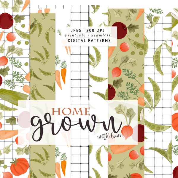 Vegetable watercolour Patterns -Digital allotment Seamless Paper -  veg illustration -  garden pattern journal  - Printable Scrap Paper Set