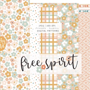 Free Spirit, Commercial Use, Boho Scrapbook Paper, Seamless Pattern, Hippie journal Digital Designer Flower Background, 70s Flower Vintage