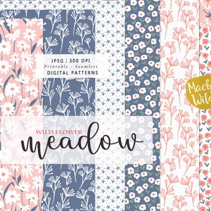 Wiesenblumen Digitales Nahtloses Muster-Papier - Hintergrund - Altpapier - Druckbares Papier-Set
