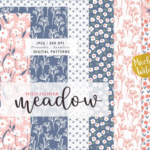 Meadow flowers Digital Seamless Pattern Paper - Background - Scrap paper - Printable Paper Set - Commercial