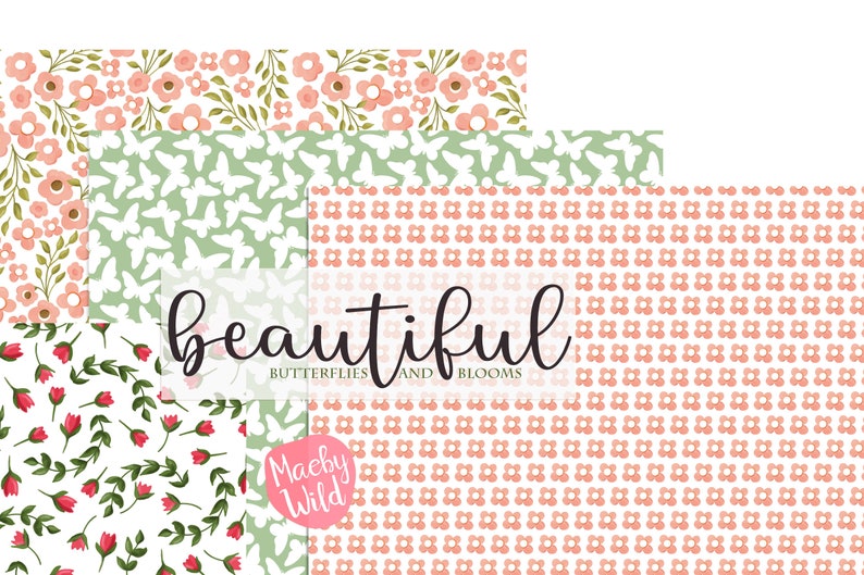 Butterfly and Flower Digital Seamless Pattern Paper - Flower Background ...