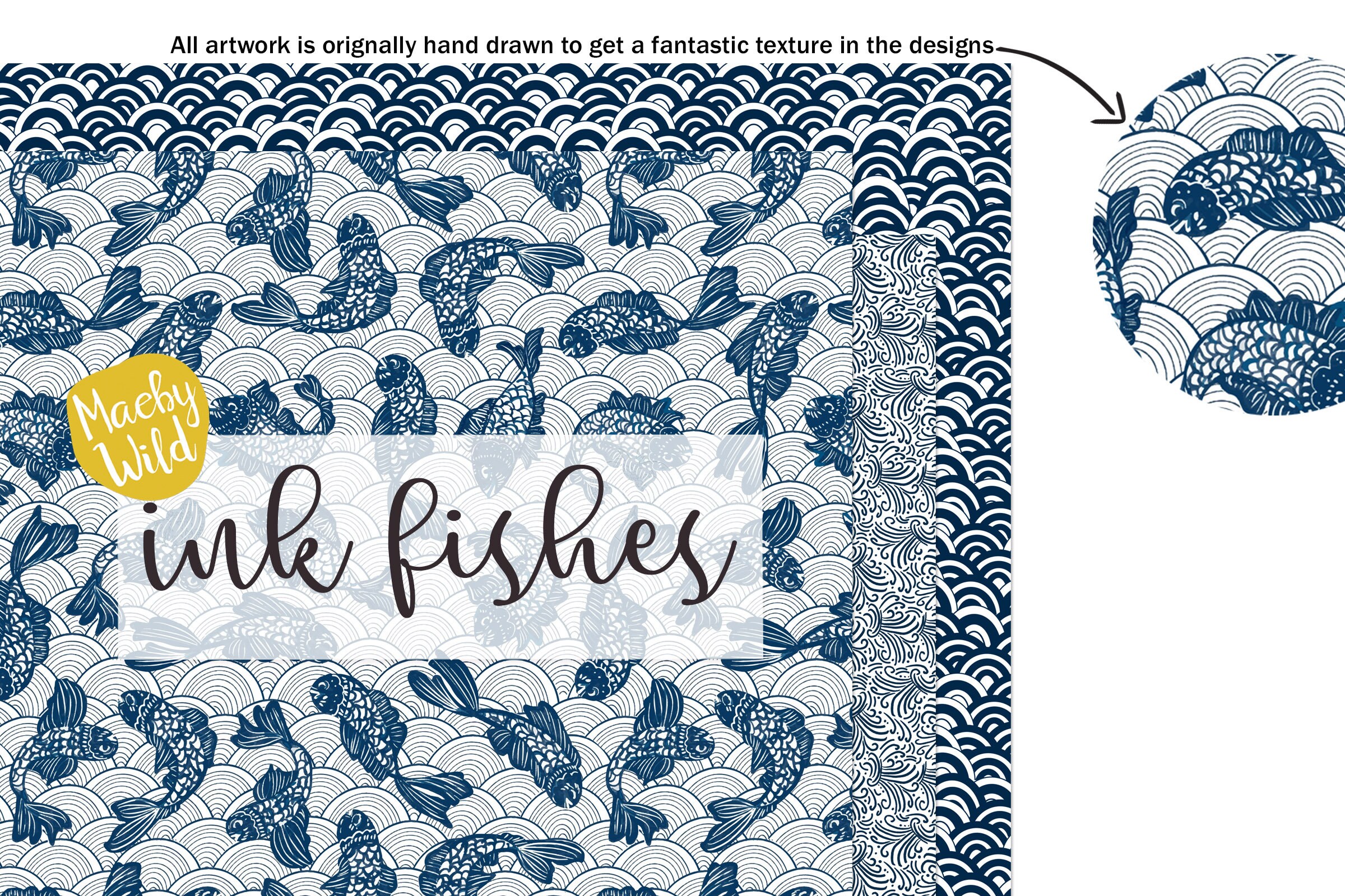 Ink Fishes Print Pattern digital Seamless Paper Fish - Etsy