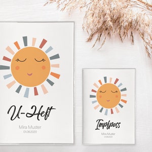 U booklet & vaccination card cover "Sun" in a set or individually PERSONALIZED