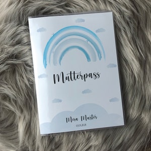 Mutterpass-Hülle "Regenbogen watercolor" Blau/Rosa PERSONALISIERT