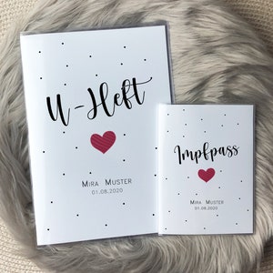 U-Heft & Impfpass-Hülle "Dots" Rot/Blau im Set oder Einzeln PERSONALISIERT
