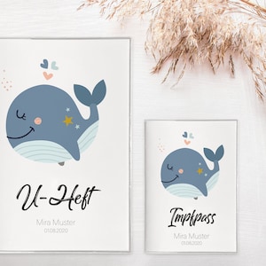 U-booklet & vaccination certificate cover "Whale" in a set or individually PERSONALIZED