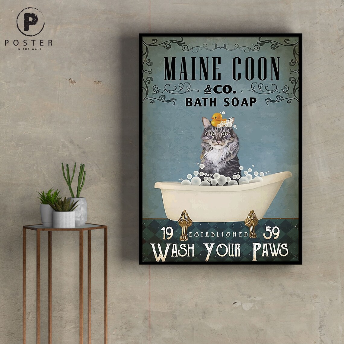 Maine Coon Wash Your Paws Poster Cat Poster Print Wall Art Etsy