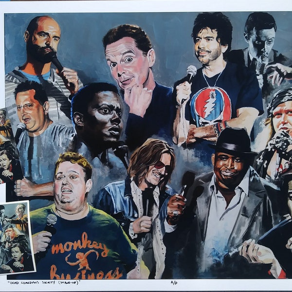 BUNDLE 24x36 inch Dead Comedians Society (Stand-Up) numbered oil painting poster print, large magnet and large sticker bundle