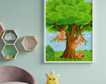 Cute squirrels digital print, nursery decor, kidsroom, poster, wall hanging,