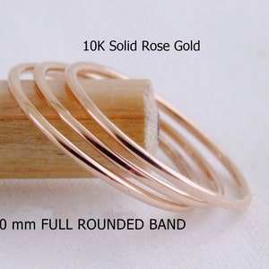 0.9mm ,10K Solid Gold Stack Ring ,Solid 10K Rose  Gold ,19 Gauge 0.90mm Stacking Rings, Genuine Gold Stacking Bands