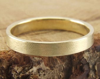 Handmade 10K Yellow Gold Wedding Band - 3mm Brushed Matte Flat Ring