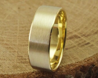 7mm*1.20mm 10K Solid Yellow Gold,Solid Gold Brushed-Matte Flat Wedding Band, 10K,14K,18K Solid Gold Beveled Band Real Gold and Handmade