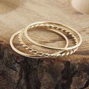 14K Solid Yellow  Gold 3 Pieces of Stack  Ring Set ,Twisted,Smooth Ring Set,1.05mm and 1.50mm Thin Stacking Ring Set, Real Yellow Gold Rings
