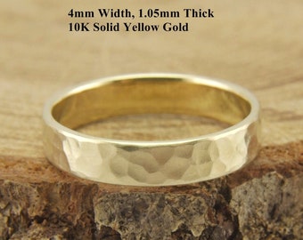Handmade 9K Yellow Gold Hammered Wedding Band - Matte Finish, 4mm