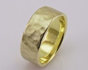 10K Yellow Gold Hammered Wedding Band: Matte Solid Gold Ring