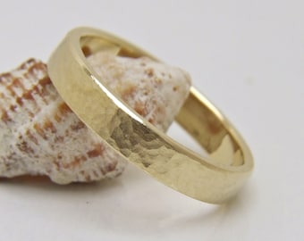 Solid 14K Yellow Gold 3mm*1.25mm Hammered Wedding Band, Genuine Gold  Hammered Wedding Ring,3mm Solid Yellow Gold Hammered Band