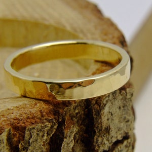3.2mm,18K Solid Gold  Yellow Gold ,1.35mm Thick,Solid Gold Hammered -Poolished Flat Wedding Band, 18K Solid Gold Wedding Band Real Gold