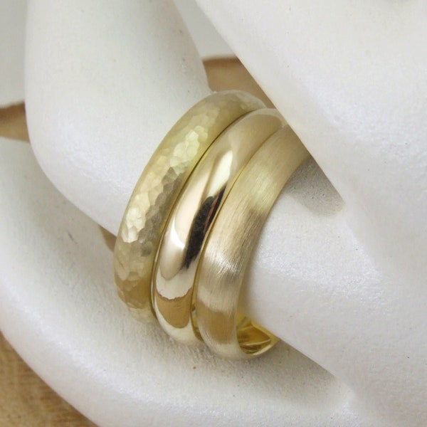 3.5mm,Solid 10K Yellow Gold Hammered -Matte - Brushed - Smooth - Shiny Wedding Band, 1.3mmThick Domed Yellow Solid Gold Wedding Bands