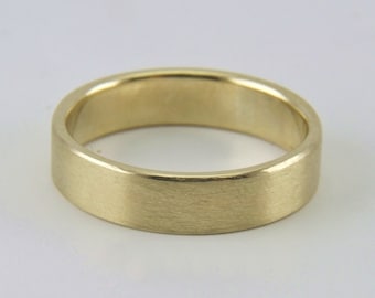 Handmade 10K Solid Yellow Gold Wedding Band: Brushed Matte Flat Ring