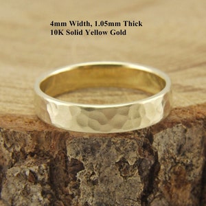 4mm,Solid 10K Yellow Gold Matte Hammered Wedding Band, 1.1mmThick Hammered Gold Ring,Solid Gold Wedding Band,Yellow Rose Gold Hammered Band