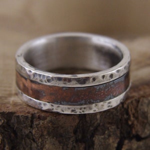 8mm,Men -Women Silver and Copper  Handmade Rustic Band , Copper -Silver  Hammered  Oxidized Unique  Wedding Band