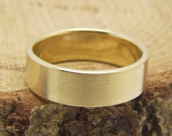 Handmade 18K Solid Yellow Gold Wedding Band: Brushed Matte Flat Ring (6.5mm)