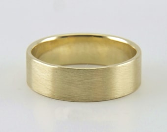 10K Solid Yellow Gold Wedding Band: 6mm Brushed Matte Flat Ring