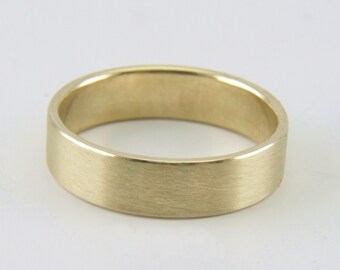 Handmade 10K Solid Yellow Gold Brushed Matte Flat Wedding Band (5mm, 1.1mm Thick)