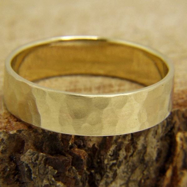 5mm*1.1mm Solid 10K Yellow Gold Matte Hammered Wedding Band Hammered Gold Ring,Solid Gold Wedding Band,1.1mm Thick Yellow Gold Hammered Band