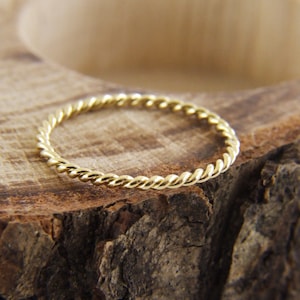 Solid 18K Yellow Gold Thin Stacking Twist Ring 1.50mm Twist Wedding Band Chic Stackable Twist 18K Yellow Gold 15 Gauge Twist Ring Handmade