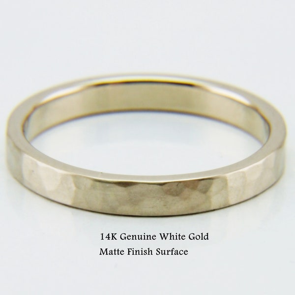 3mm, Massiver 14K Weißgold Matt Gehämmert Ehering, 1,5mm Dicker Gehämmerter Ring, Echter Weißgold Ehering, Natur Weißgold Band