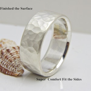 9mm , Hammered  960K Silver Band, Thick and Wide  Hammered Matte Silver Ring, Rustic Wedding Band Siver