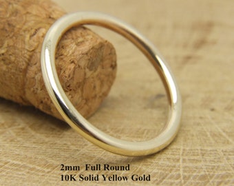 2mm Full Round,10K Solid Gold Yellow Wedding Band ,Solid 10K Yellow Gold Thick Ring ,2mm Full Round Wedding Band