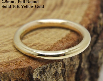 2.5mm Full Round,10K Solid Gold Yellow Wedding Band ,Solid 10K Yellow Gold Thick Ring ,2.50 mm Full Round Wedding Band