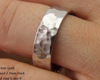 Handmade 14K White Gold Hammered Wedding Band - 6mm