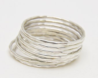 Silver Stacking band,Stack  Silver Rings ,Hammered Silver Bands