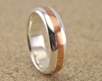 Handmade Silver & Copper Wedding Band: Rustic Half Round Ring