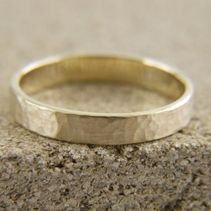 3mm * 1.25mm Solid 14K Yellow Gold Matte Hammered Wedding Band ,Thick Hammered Gold Ring, Solid Gold Wedding Bands,Yellow Gold Hammered Band