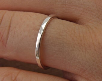 1.5mm Light Hammered Silver Stack Band Silver Thin Stackable Hammered Ring Hammered  960K Silver ,White Gold Ring Shiny H