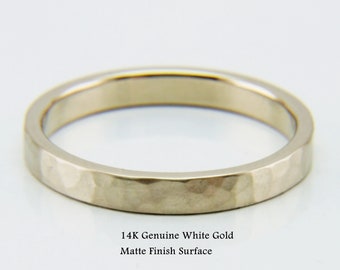 Handmade 14K White Gold Hammered Wedding Band (3mm)