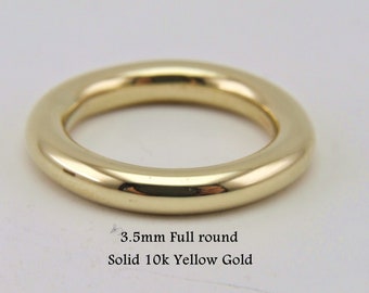 10K Solid Yellow Gold Wedding Band - 3.5mm Full Round Ring , Rounded Band