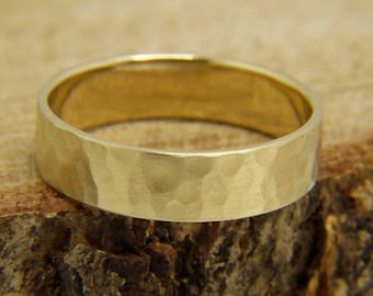 Handmade 9K Yellow Gold Hammered Wedding Band - Matte Finish