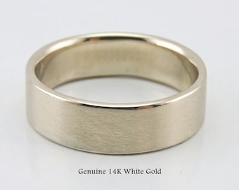 Handmade 14K White Gold Brushed Matte Wedding Band - 6mm Comfort Fit