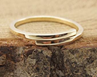 10K Solid Gold Overlap Ring: Square Band, Handmade